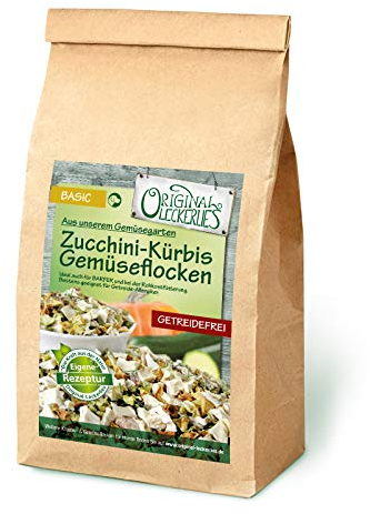 Original-Leckerlies: Zucchini-Kürbis-Gemüseflocken, 2 kg getreidefreie Gemüseflocken, Hundeflocken, Barf Zusatz Hund Hundefutter – Naturprodukt für Hunde
