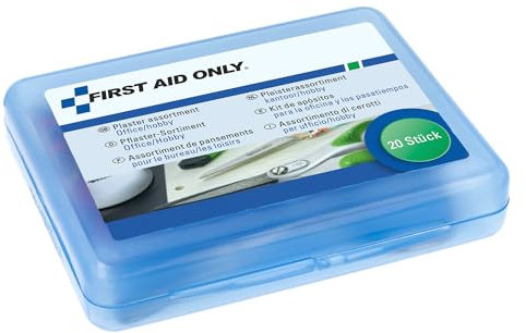 First Aid Only plaster set « office/hobby » (20 pièces) | 20 plâtres de tailles et de formes différentes dans une boîte de plâtre refermable | P-10025