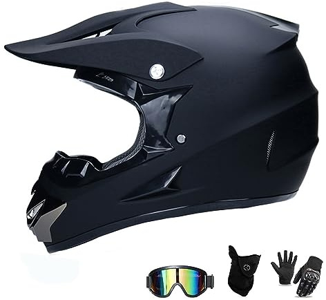 UIGJIOG Casque Moto Enfant, Casque de Cross pour Enfant, avec Goggle/Gants/Masque, D. O. T Standard, pour BMX MTB Quad Enduro ATV Scooter