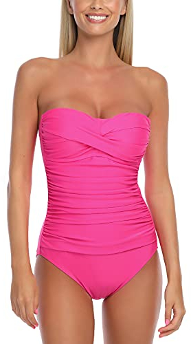 RELLECIGA Women's Tummy Control One Piece Swimsuit Strapless Bathing Suits