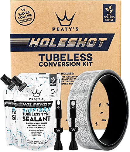Peaty's Tubeless Wheel Conversion Kit - Enduro & DH - 30mm Tape / 42mm Valves / 2x 120ml Holeshot Biofibre Sealant Pouch, Black, 30mm Enduro & DH