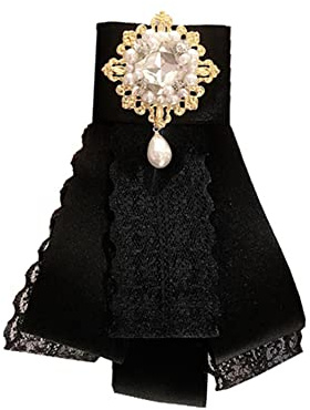 JKQBUX Spitzen-Band, Fliege, Brosche, Strass, Perlen, Krawatte für Mädchen und Frauen, modische Jabot-Kragen-Brosche, Anstecknadeln, vorgebundene Krawatte, Hemd, Corsage, Krawatte, 8 x 9 cm, Aluminium