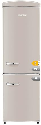 SEVERIN Frigorifero Congelatore combinato Total NoFrost, Posa libera, Larghezza 60 cm, 315 L, Classe E, Veggibox incluso, Retro, Crema, RKG 8999