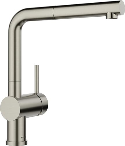BLANCO LINUS-S | Küchenarmatur in satin platinum | Hochdruck | Mit herausziehbarem Schlauch | Rückflussverhinderer | Keramik Kartusche | Gesicherte Wasserqualität & wassersparend