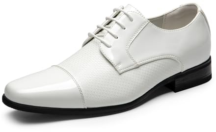 Bruno Marc Herr patent smoking klänning skor klassisk snörning formella Oxfords, Vit-pat, 40 EU