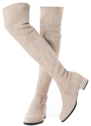 N.N.G Women's Over The Knee Boots Cream Size 7.5 Winter Suede Flat Heel Thigh High Long OTK Above knee Designer Ladies Pointed Toe