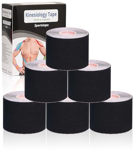 Gotaqery Kinesiology Tape (6 Rolls Pack), Waterproof Elastic Muscle Support Tape for Exercise, Sports & Injury Recovery, Breathable & Latex Free, 5cm x 5m Per Roll (Black)