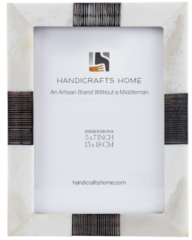 Handicrafts Home White Picture Frame Handmade 5x7, Sea Siren Teles Collection Bone & Horn Inlay Picture Frame for Wall & Table, Modern Farmhouse, Boho & Coastal Home Decor Gift, Christmas Decor