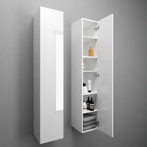 Milionmeblicom Badezimmerschrank Hängeschrank Badezimmermöbel Klappbarer Badezimmer Wandschrank Teleskopöffnung Tür rechts/Links - Mattweiß/Weiß Hochglanz, Maße 160 cm x 30cm x 30 cm