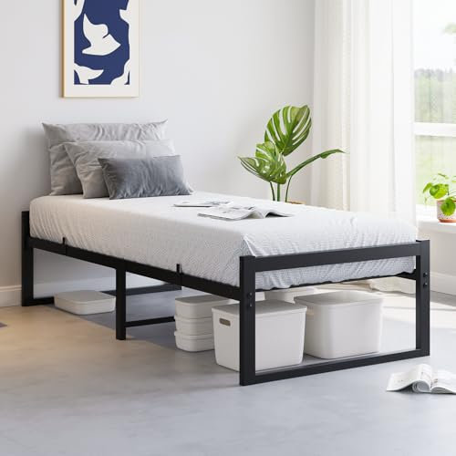 HOJINLINERO Bettgestell Metallbett 90x200,Bett 90x200 mit Lattenrost aus Metall Bettrahmen 90x200cm,32cm Stauraum,Leichte Montage,Modern Jugendbett Einzelbett,Schwarz