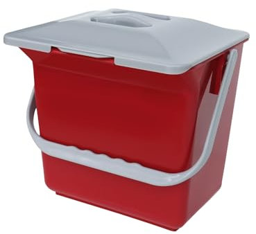 DrDirt 1.58 Gallon Kitchen Compost Bin with Inner Sieve for Liquid Separation, 6L Countertop Food Waste Bin for Scraps with Fitted Lid and Brush, Red