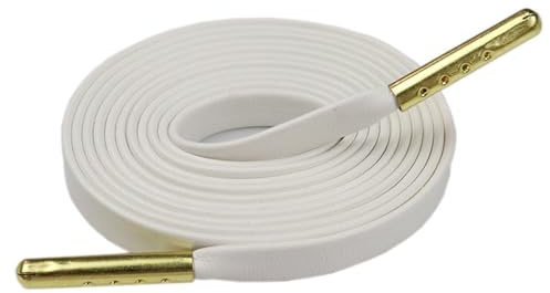 Codulu Cordones Planos de Piel sintética para Zapatos con Puntas de Metal Dorado, 7 mm de Ancho, Cordones de Repuesto para Zapatillas Deportivas, Patinaje, Botas Deportivas, 120 cm, White, 120