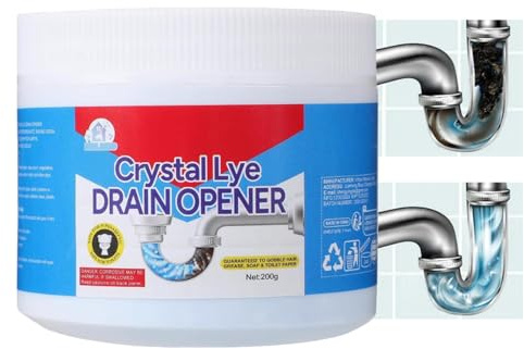 Crystal Lye avloppsöppnare, 200 g Crystal Lye dräneringsöppnare, avloppsträffborttagare, kraftfull rörgrävmaskin, avloppsrenare, dräneringsclog-borttagning grävmaskinspulver kraftfullt duschavlopp