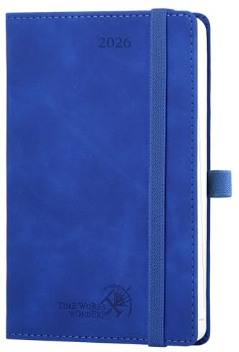 POPRUN Kalender 2026 Liten 16 x 10,5 cm Veckoplanerare, 1 Sida per Vecka med 1 Sida Anteckningar, Mjukt Omslag i PU-Läder, Bokmärkesband, 100 GSM Tjockt Papper, Safirblå