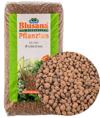 Blusana Pflanzton-Granulat Blähton 50l | Pflanzsubstrat für Hydrokultur | Ton-Granulat mittel Körnung 4-8mm | Pflanzton Drainagematerial & Bodenauflockerung