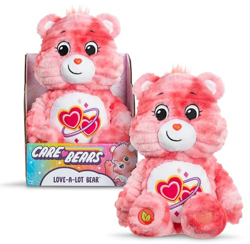 Basic Fun Care Bears 35 cm Farbspritzer Plüsch – Love-A-Lot Bär umweltfreundliches Plüschtier mit hellem Bauchabzeichen – lebendiges Sammlerstück für Kinder & Fans