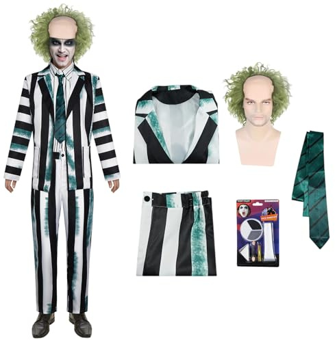 Solorass Costume Halloween Adulte Effrayant Costumes Blancs à Rayures pour Homme Costume de Film Fantôme pour Halloween, Carnaval, Cosplay (L)