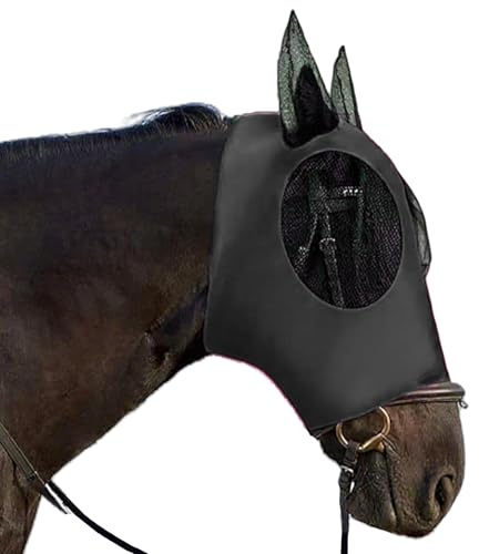 GWAWG Hästflugmask, en storlek stretchig andningsbar stort öga utrymme med öron mygga insekt flugmask för hästar