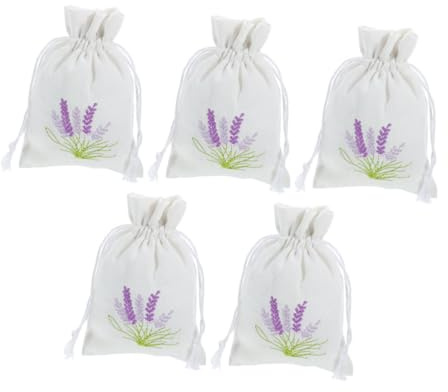 TOBBOMEY 5 piezas Bolsas Regalo Diseño de Lavanda de Sacos Vacíos Ajustables con Cordón para Almacenamiento DIY y Embalaje de Detalles Bordado Resistente