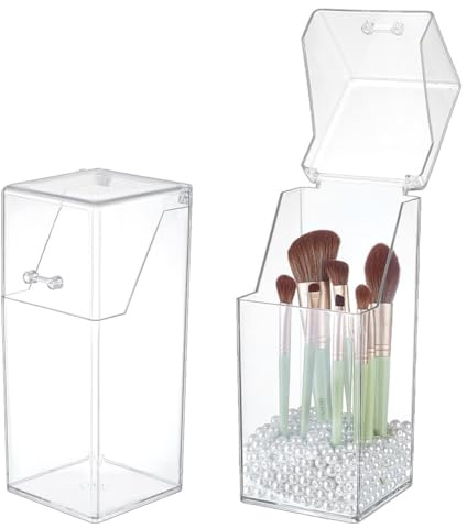 FINGERINSPIRE 2 Pz Portapennelli da Trucco in Acrilico con Coperchio 8.7x8.7x21cm Organizer Trasparente per Pennelli da Trucco, Portapennelli per Sopracciglia, Scatola Portaoggetti per Cosmetici