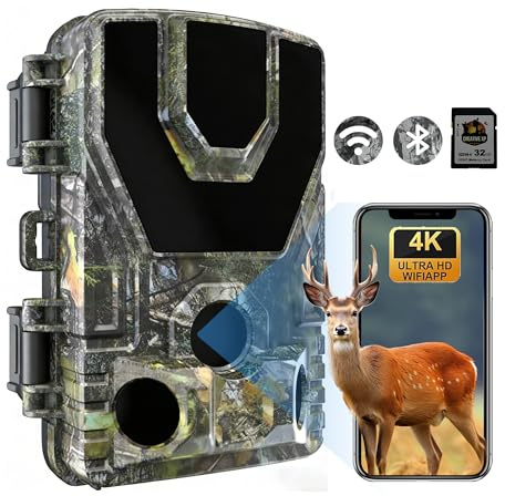 HAZA Caméra de Chasse 4K WiFi connectée au téléphone | Caméra Chasse Infrarouge Vision Nocturne 40 m, détecteur de Mouvement, Bluetooth, étanche IP66 pour Observation Animaux Sauvages