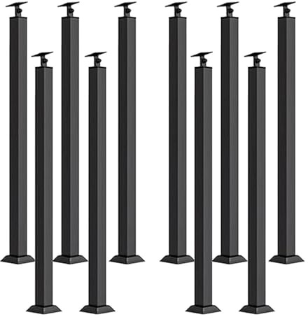 Black Metal Baluster Posts,Square Railing Spindles,Stair Railing Handrail with Flat & Adjustable 270° Angle Bracket,Indoor Railing Kits for Deck/Porch Steps/Villas(Size:95cm/37.4in,Color:10 Pack)