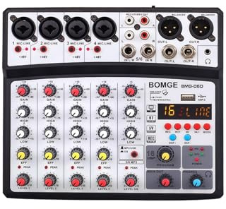 Mezclador de audio, Mezclador inalámbrico de 6 canales, consola mezclas portátil, interfaz USB, tarjeta sonido con 16 ecos DSP, alimentación fantasma 48 V Para estudio de karaoke(BMG-06D-Black)