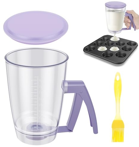 Degportionerare, 900 ml pannkaksdispenser med klämhandtag, transparent flaska, exakta degmått, baktillbehör för pannkakor, cupcakes, våfflor, muffins och kakblandningar (A)