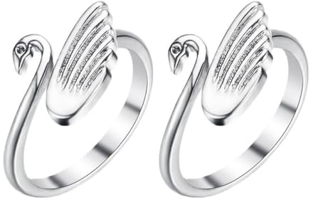 Beavorty 2 Pezzi Anelli da Dito Regolabili a Forma di Cigno, Anelli per Maglieria e Uncinetto in Materiale Durevole, Accessori Artigianali per Cucito e Lavoro a Maglia, per Uso Personale