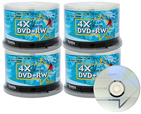 200 Pack Ridata DVD+RW 4X 4.7GB Silver Logo Rewritable DVD Plus RW Re-writable Blank Recordable Media Disc