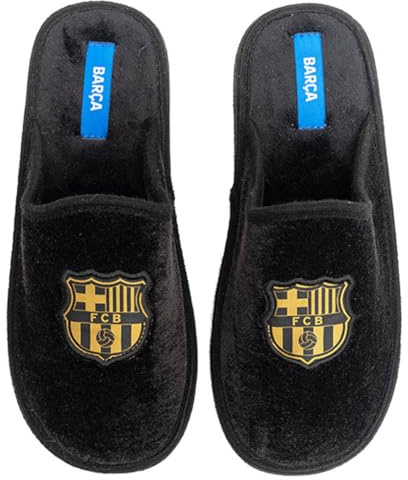 MARPEN SLIPPERS, Zapatillas de Casa Ligeras de Invierno Oficiales del FC Barcelona de Fútbol para Hombre o Mujer, Abiertas Negras, Talla 44