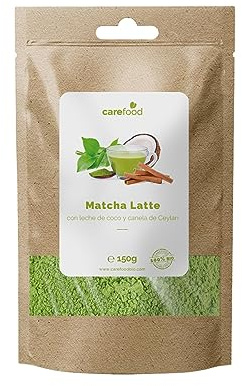 Carefood - Tè Matcha Latte Bio in Polvere - Tè Matcha Cerimoniale Latte 100% Ecologico - Prodotto Vegano - Infusione Biologica - 150 g