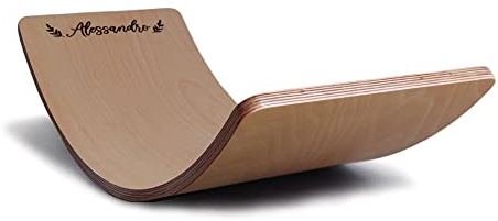 Handmade Balance Board Montessori personalizzata con nome bambino inciso al laser, Tavola Curva in legno 80x30 cm Tavoletta D'equilibrio per Bambini