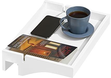 SoBuy Klemmregal fürs Bett mit Kabelführung - Bambus-Nachttisch für Bücher, Smartphones & Brillen, 36x25x9cm Weiß NKD01-W