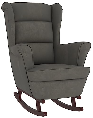vidaXL Schaukelstuhl mit Massivholz-Gummibeinen Relaxstuhl Schaukelsessel Schwingsessel Relaxsessel Schwingstuhl Polstersessel Sessel Dunkelgrau Samt