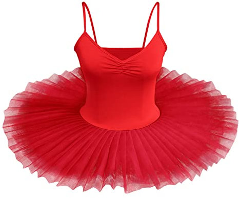 IBTOM CASTLE Damen Schwanensee-Tanz Eiskunstlauf Strumpfhose Tütü Ärmellos Einfarbig Balletttrikot Ballettkleidung Klassisch Ballerina Ballettrock Tüllrock Rot M