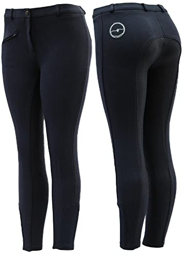 Horse Riding Childrens Jodphurs SILICON FULL SEAT Jodhpurs for kids/Girls Sticky Silicon Grip With Elastic Socks Bottom (as8, waist, numeric_26, regular, regular, Navy, 26'' Waist, Fitted)