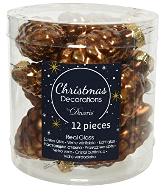 Kaemingk Christbaumschmuck Zapfen Glas 6cm x 12 Stück Weihnachtskugeln Christbaumkugeln kupferbraun Zimt