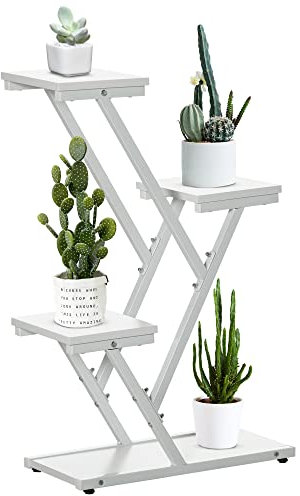 Outsunny Scaletta Portavasi a 4 Livelli per Interni ed Esterni in MDF e Acciaio, 50.5x24x81 cm, Bianco