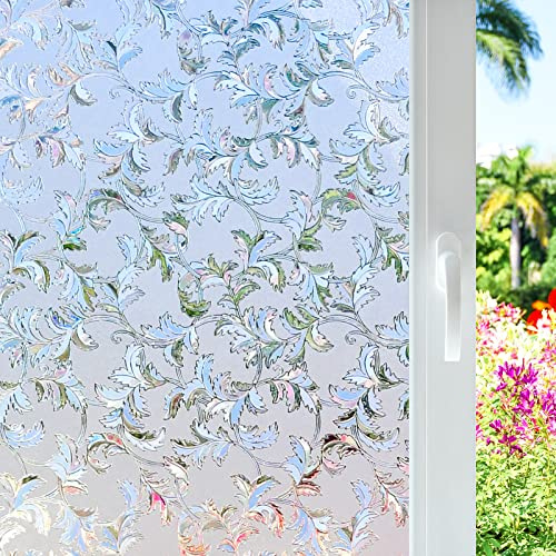 Zindoo Window Film Privacy Film for Glass Windows, Flower Pattern Window Frosting Film Stained Glass Window Film, Decorative Window Stickers Anti-UV Static Cling for Home Office 90x 400cm