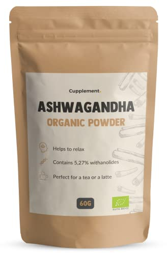 Cupplement BIO Ashwagandha Pulver | 60 Gramm | Organisch | 100% Natürlich | Withanolide | Freie Schaufel