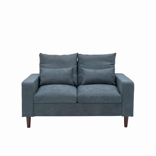 Panana 2 Seater Sofa Compact Loveseat Couch Living Room Furniture With Wood Legs, 2 Free Small Cushions, Grey