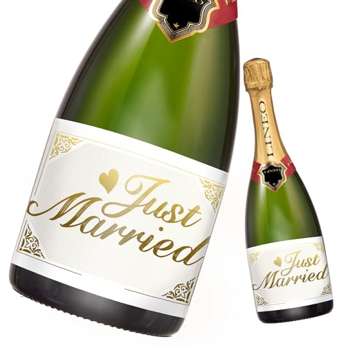 Just Married Hochzeit-Flaschenetikett 2 Stück für Sekt- & Weinflaschen selbstklebend; Hochzeit-Geschenk (14,8 x 10,5 cm) (Weiß)