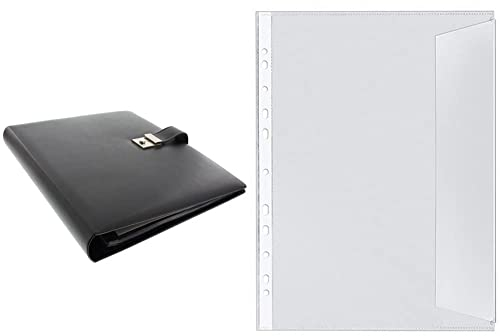 goldbuch 54958 Dokumentenmappe, Mappe für DIN A4 Unterlagen, ca. 29 x 36 cm, Schwarz & Veloflex 5340000 - Dokumentenhüllen DIN A4, aus PP 130my, dokumentenecht, transparent farblos, 10er Packung
