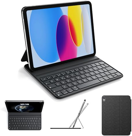 HOU Tastiera Bluetooth per iPad 11a Generazione 2025 (A16) e 10a Generazione 2022, Custodia in Ecopelle con Tastiera, Angolo Ergonomico, Disposizione ltaliana, Blu