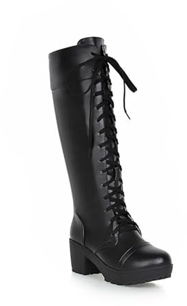 SOVORM Dam knähöga stövlar rund tå dragkedja långa gummistövlar ridstövlar, svart, 48 EU