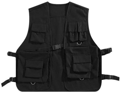 Oshhni Gilet Utilitaire, Gilet Cargo sans Manches, Gilet Respirant et décontracté, vêtements d'extérieur pour Hommes et Femmes, Escalade, Sports de Plein air, Noir, 3XL