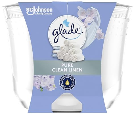 Glade Langanhaltende Duftkerze im Glas, Clean Linen, bis zu 30 Stunden Brenndauer, 4er Pack (4x204 g)