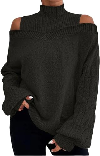 tinetill Maglione Donna Maglione Lavorato Maglia Spessa Manica Lunga Maglione Collo Alto Costine Maglione Invernale Caldo all'Uncinetto Maglione Casual Morbido Elasticizzato