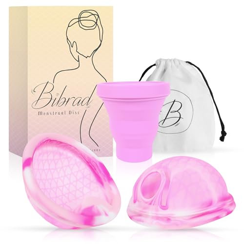 Disco mestruale Bibrad con Tiratore e maggiore capacità di stoccaggio - 2 dischi mestruali taglia L, sterilizzatore, borsa e manuale. Alternativa a coppette, spugne o impacchi